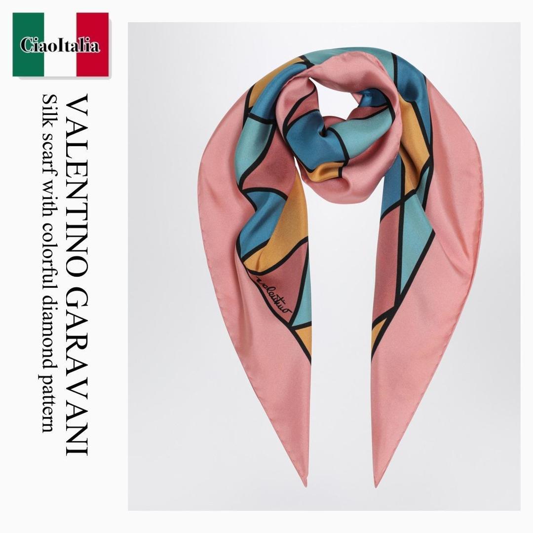 【寸法押さえる・店卸し資産境界線・早め者制覇！】 バレンチノ / Valentino Garavani Silk Scarf With Colorful Diamond Pattern / 7W0EI114WLG / 7W0EI114WLG CGF / 7W0EI114WLGCGF / えり巻き