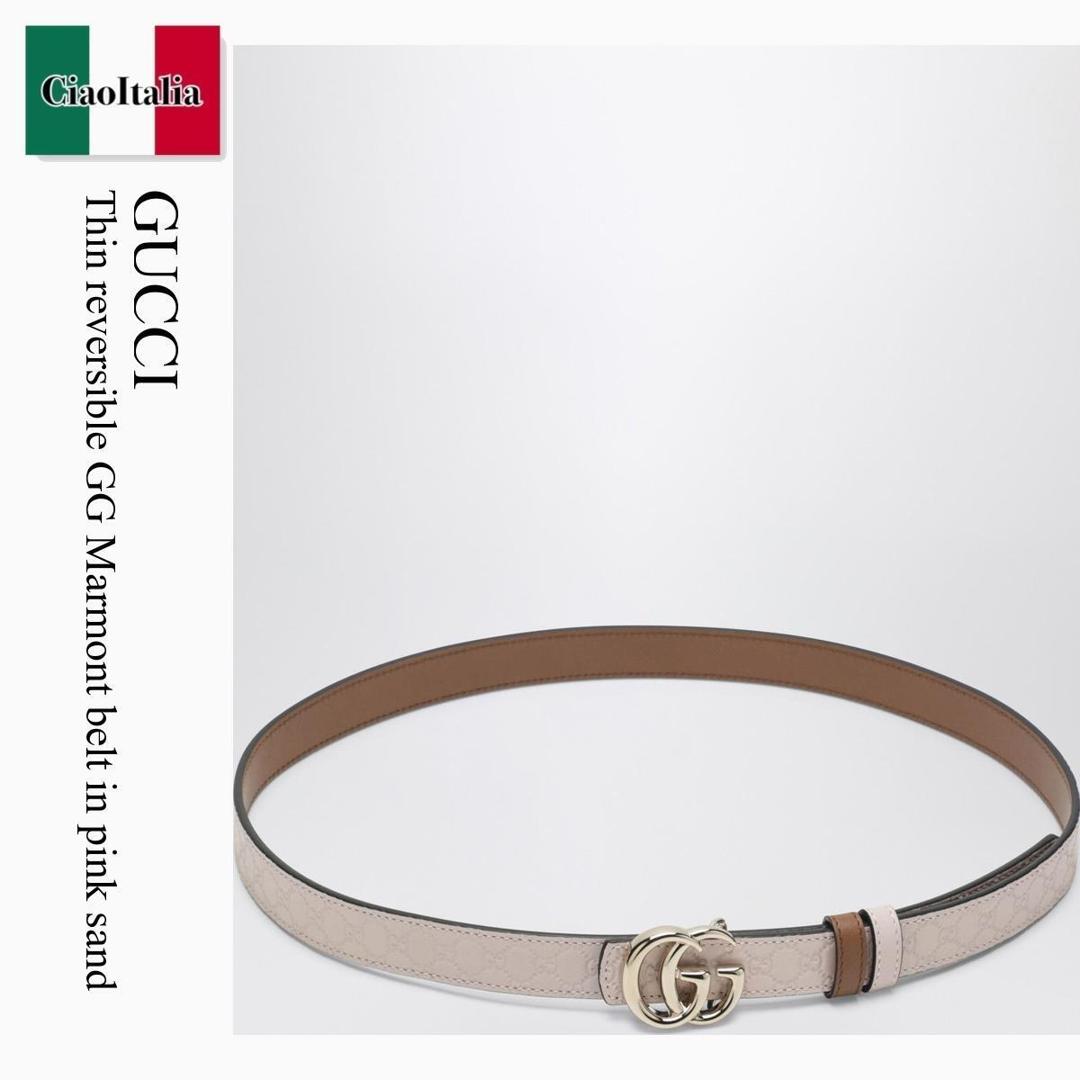 【物量制限事項・店卸し資産極限点・早め者制覇！】 グッチ / Gucci Thin Reversible Gg Marmont Belt In Pink Sand / 847132 AAFYB / 847132 AAFYB 5746 / 847132AAFYB5746 / 三尺帯