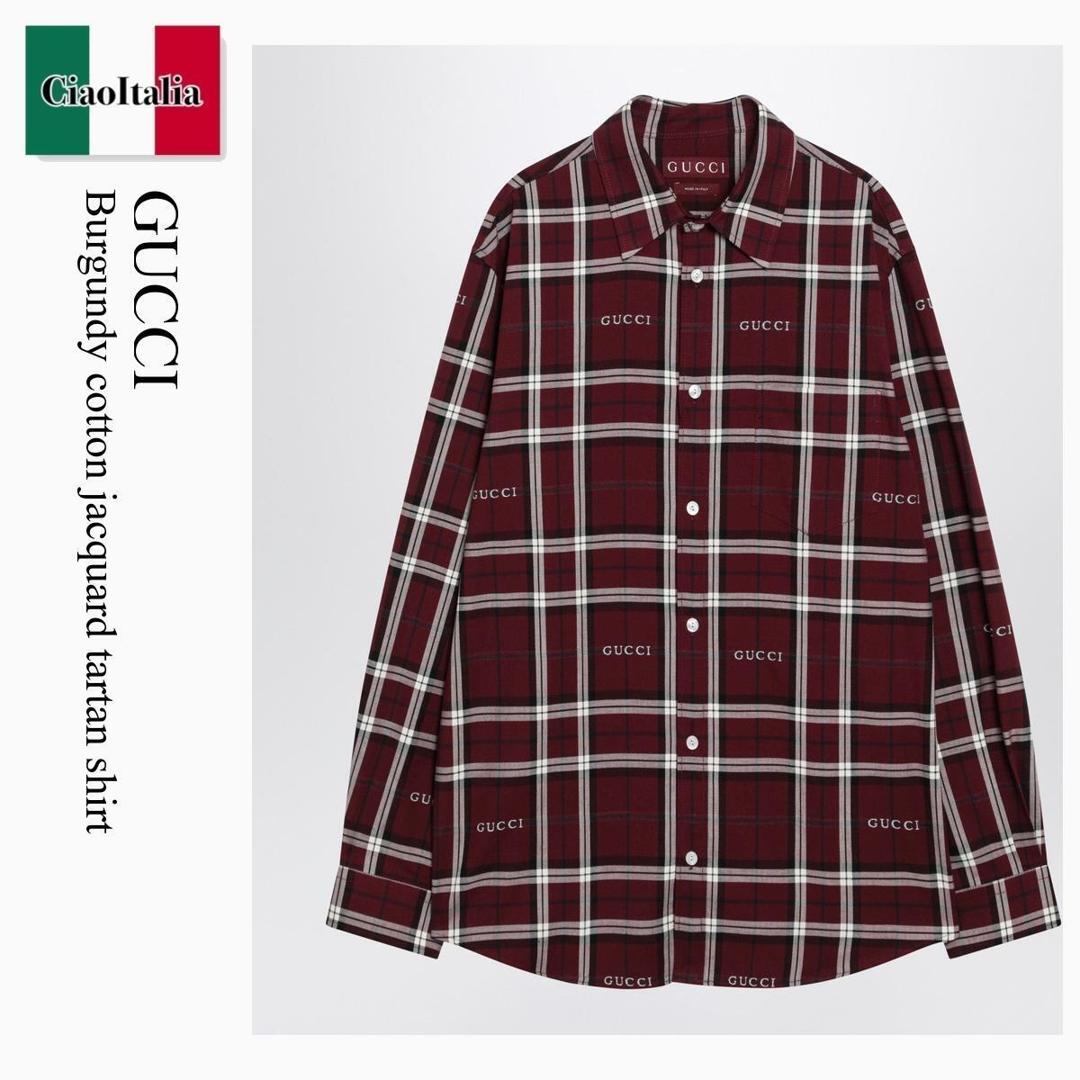【寸法押さえる・店卸し資産境界線・早め者制覇！】 グッチ / Gucci Burgundy Cotton Jacquard Tartan Shirt / 852895 ZAUAC / 852895 ZAUAC 6013 / 852895ZAUAC6013 / プルオーバー
