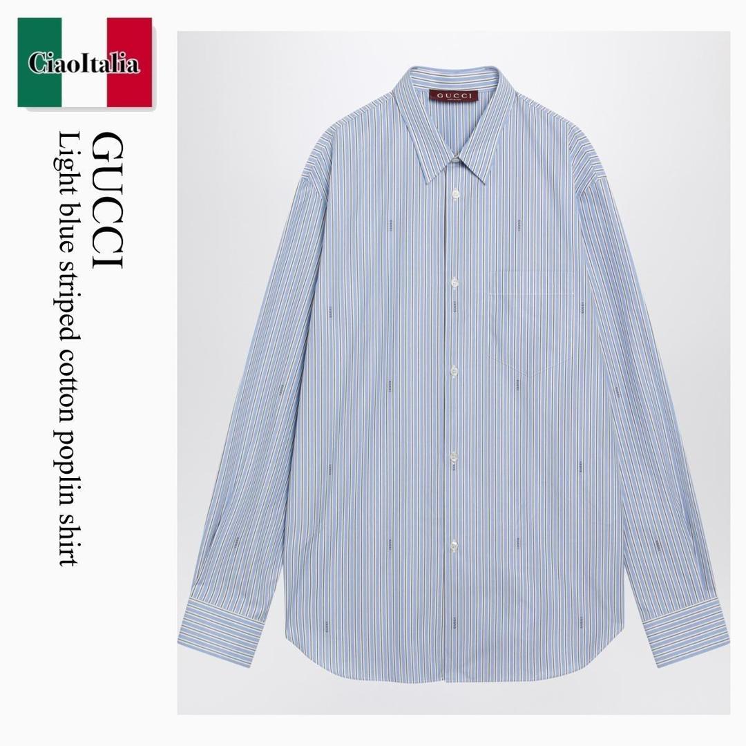 【寸法押さえる・店卸し資産境界線・早め者制覇！】 グッチ / Gucci Light Blue Striped Cotton Poplin Shirt / 852714 ZAUBA / 852714 ZAUBA 4061 / 852714ZAUBA4061 / プルオーバー