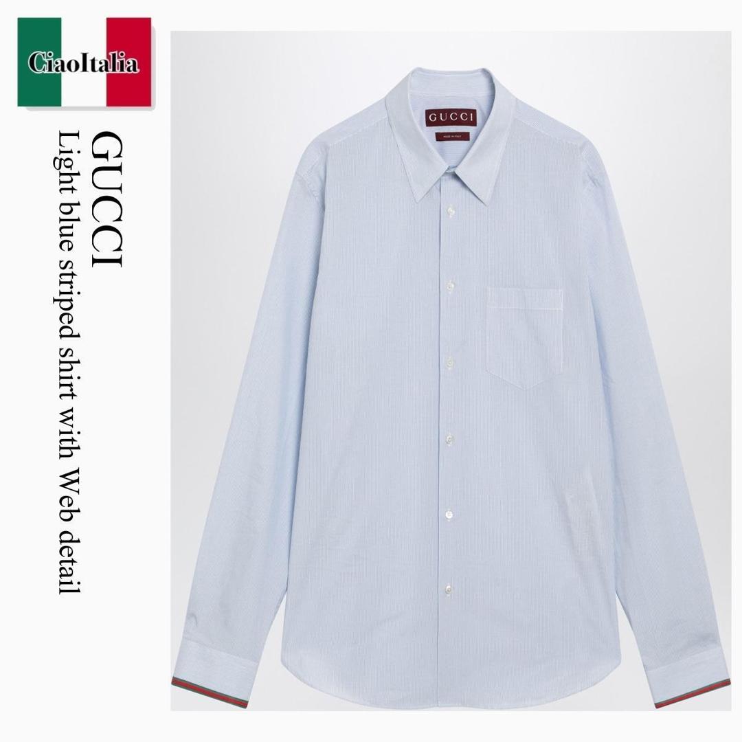 【寸法押さえる・店卸し資産境界線・早め者制覇！】 グッチ / Gucci Light Blue Striped Shirt With Web Detail / 852707 ZAS5W / 852707 ZAS5W 4305 / 852707ZAS5W4305 / プルオーバー