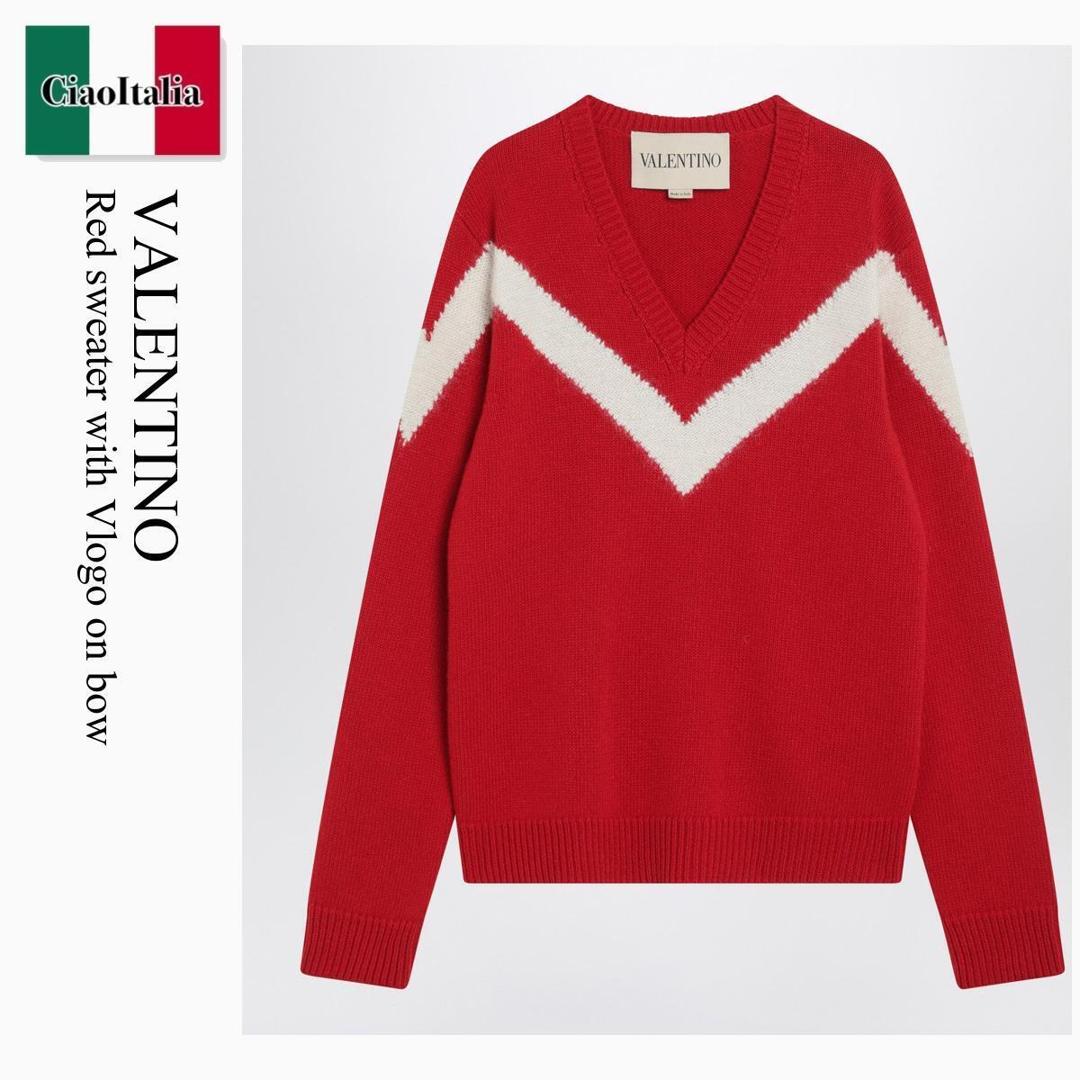 【物量制限事項・店卸し資産極限点・早め者制覇！】 バレンチノ / Valentino Red Sweater With Vlogo On Bow / 7V0KC35QB5G / 7V0KC35QB5G BRT / 7V0KC35QB5GBRT / 編み物・ティーシャツ