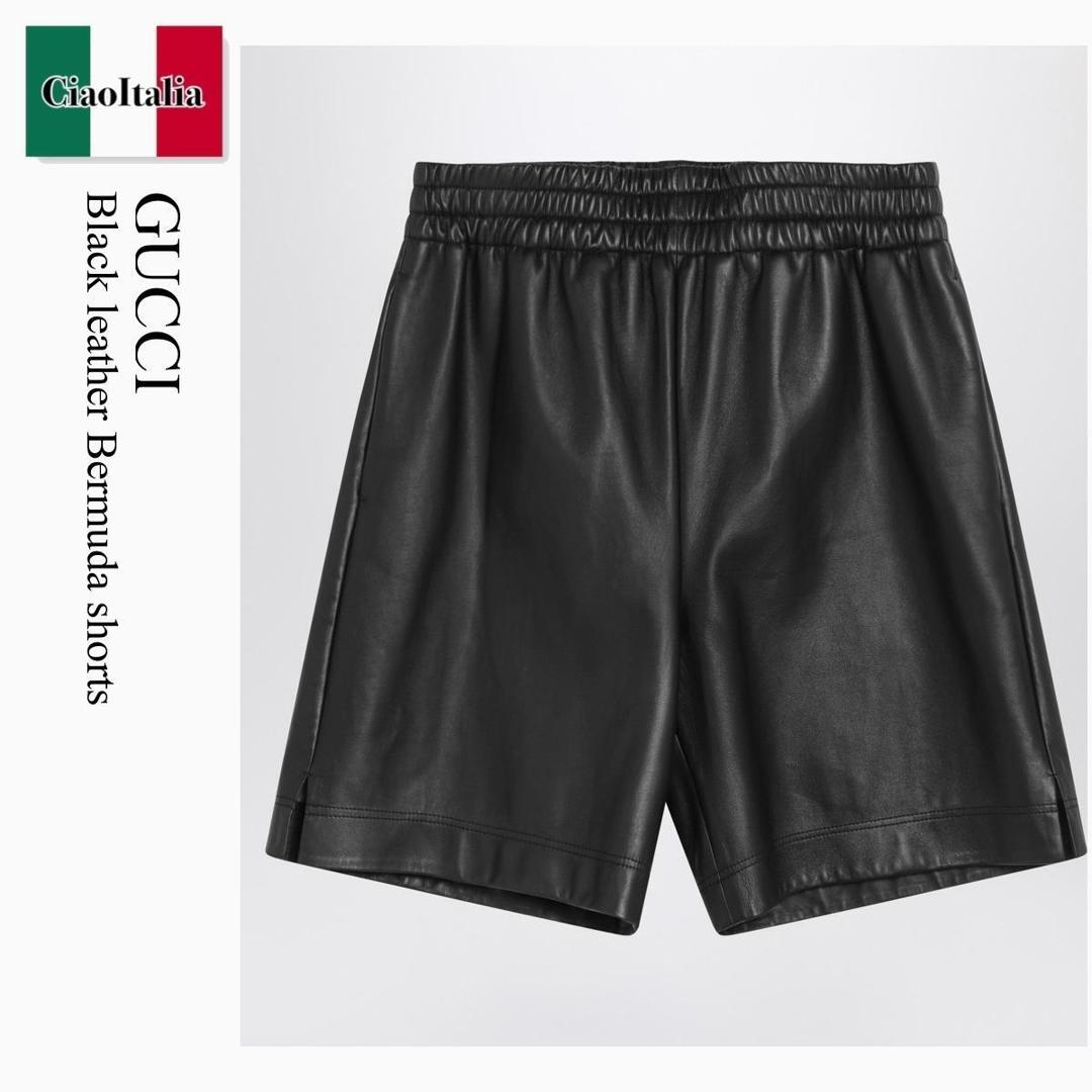 【寸法押さえる・店卸し資産境界線・早め者制覇！】 グッチ / Gucci Black Leather Bermuda Shorts / 832983 XNA7N / 832983 XNA7N 1000 / 832983XNA7N1000 / 二分の一・遊撃手ズボン下