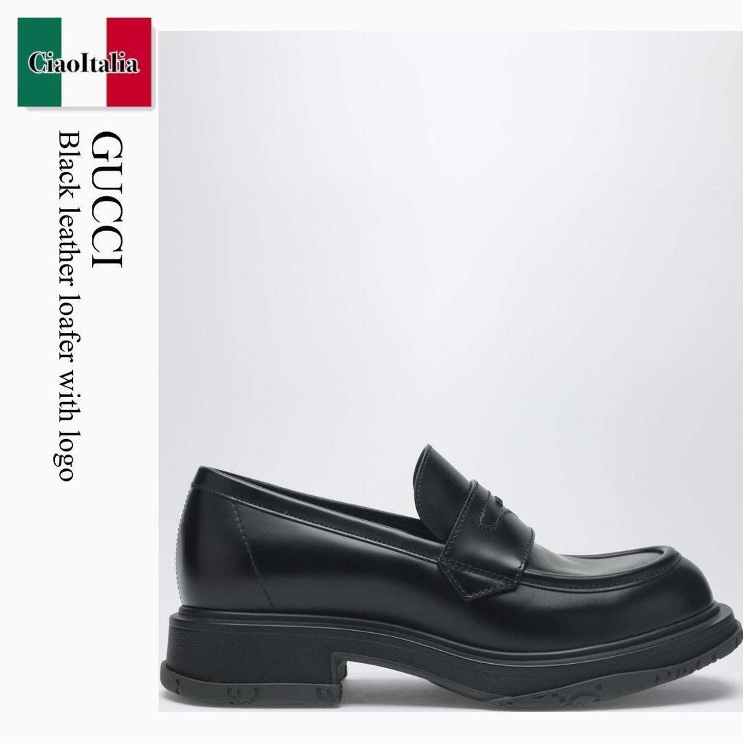 【物量制限事項・店卸し資産極限点・早め者制覇！】 グッチ / Gucci Black Leather Loafer With Logo / 851396 AADEO / 851396 AADEO 1000 / 851396AADEO1000 / 御召しものシューズ・革靴・商行為シューズ