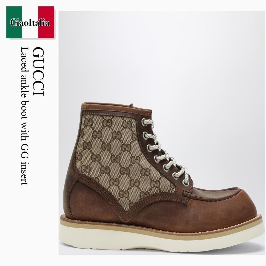 【物量制限事項・店卸し資産極限点・早め者制覇！】 グッチ / Gucci Laced Ankle Boot With Gg Insert / 831149 AAEZE / 831149 AAEZE 2541 / 831149AAEZE2541 / ブーツ