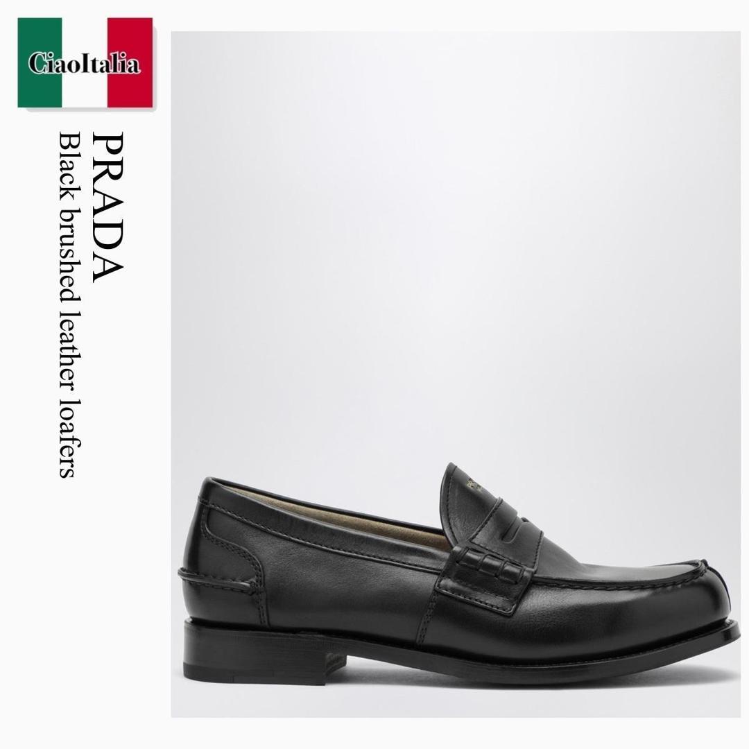 【物量制限事項・店卸し資産極限点・早め者制覇！】 プラダ / Prada Black Brushed Leather Loafers / 2DB238 F0002 / 2DB238 X000UZE F0002 / 2DB238X000UZEF0002 / 御召しものシューズ・革靴・商行為シューズ