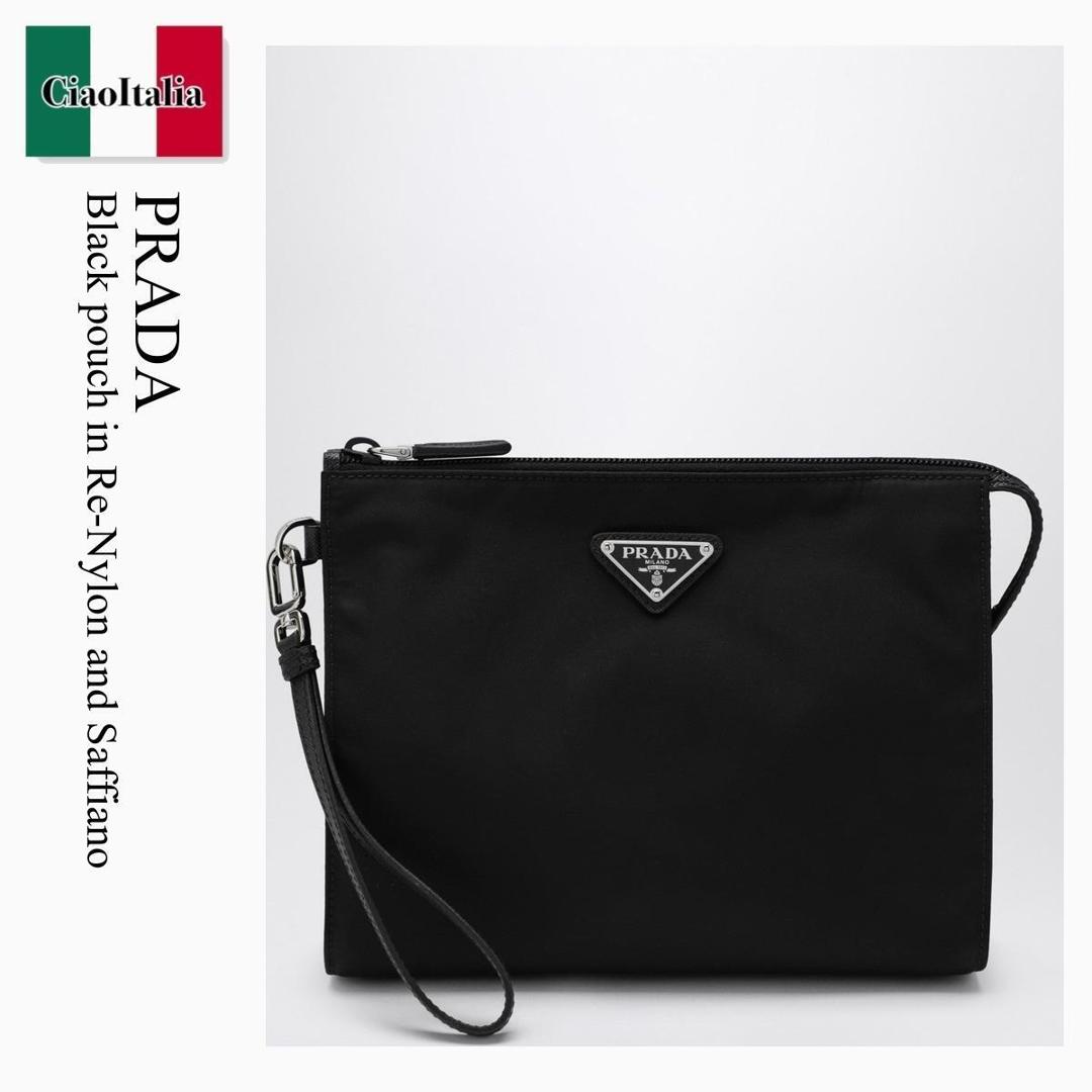 【寸法押さえる・店卸し資産境界線・早め者制覇！】 プラダ / かばん / 袋 / Prada Black Pouch In Re-Nylon And Saffiano / 2NE789 F0002 / 2NE789 2DMH F0002 / 2NE7892DMHF0002 / クラッチペダル御徒面子