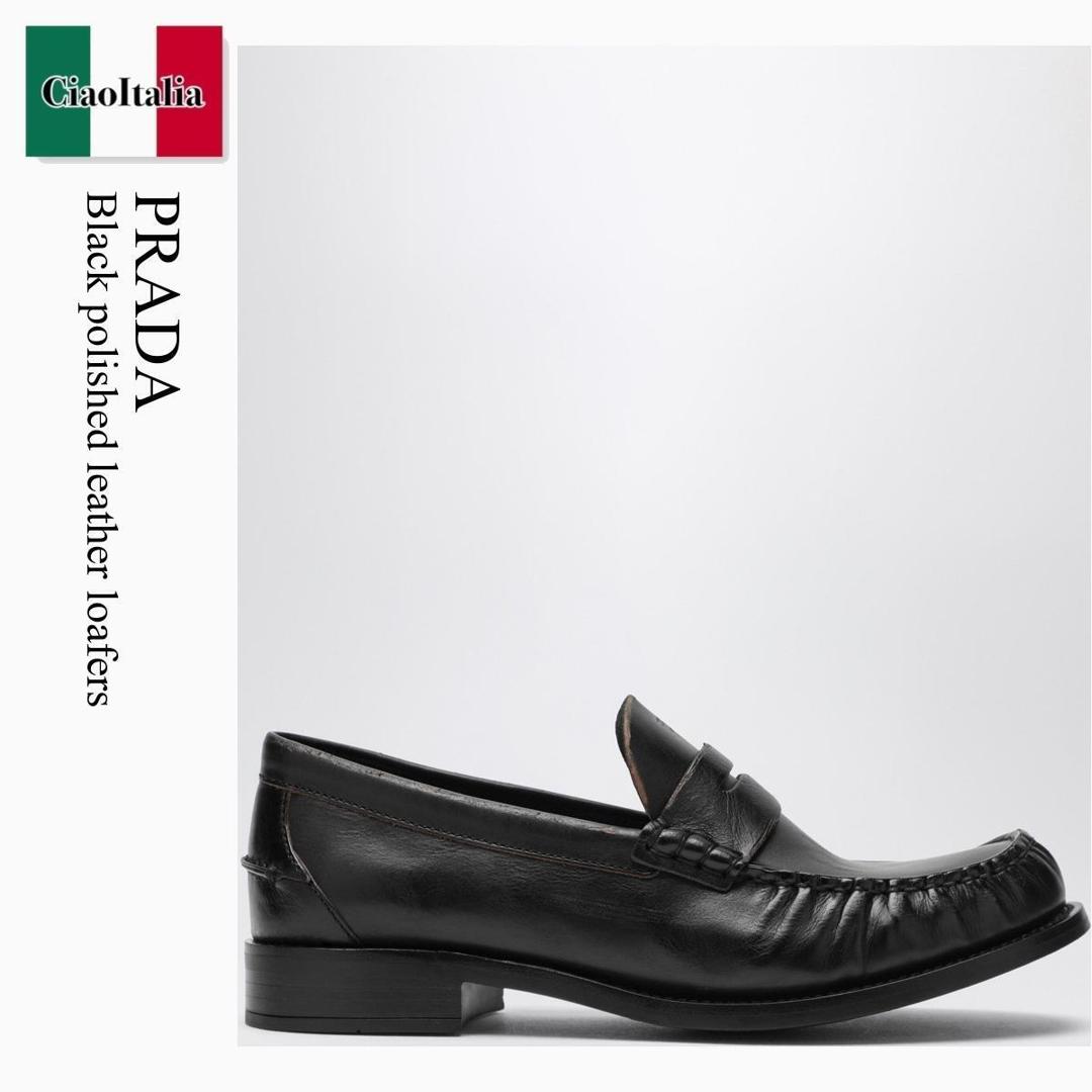 【物量制限事項・店卸し資産極限点・早め者制覇！】 プラダ / Prada Black Polished Leather Loafers / 1D199O F0Y71 / 1D199O 020V69 F0Y71 / 1D199O020V69F0Y71 / 置き目毛皮・オックスフォード