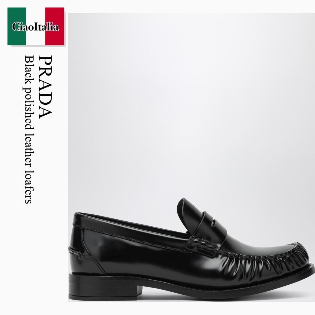 【物量制限事項・店卸し資産極限点・早め者制覇！】 プラダ / Prada Black Polished Leather Loafers / 1D199O F0002 / 1D199O 020P39 F0002 / 1D199O020P39F0002 / 置き目毛皮・オックスフォード