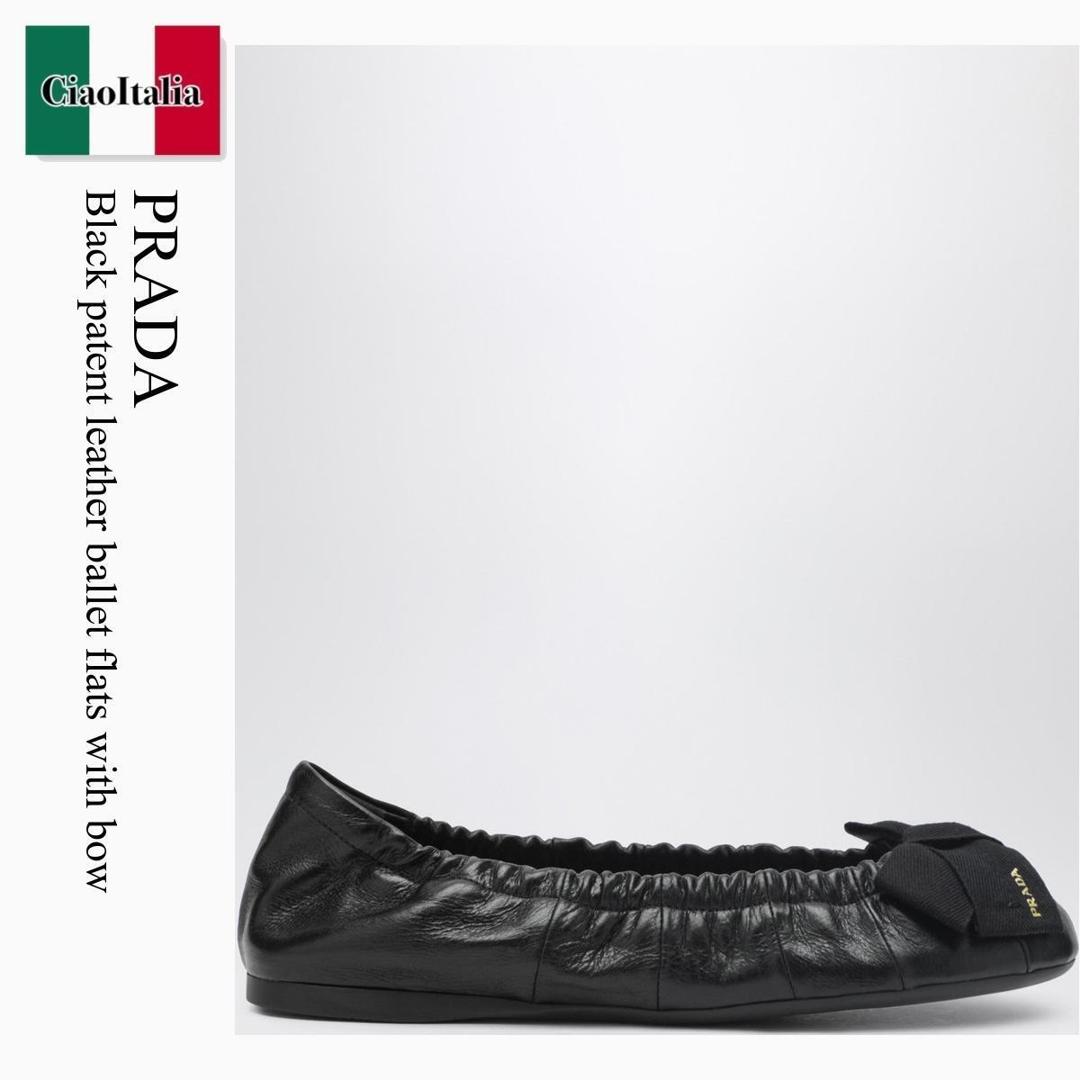 【寸法押さえる・店卸し資産境界線・早め者制覇！】 プラダ / Prada Black Patent Leather Ballet Flats With Bow / 1F322O F0002 / 1F322O 005ZJB F0002 / 1F322O005ZJBF0002 / バレーシューズ