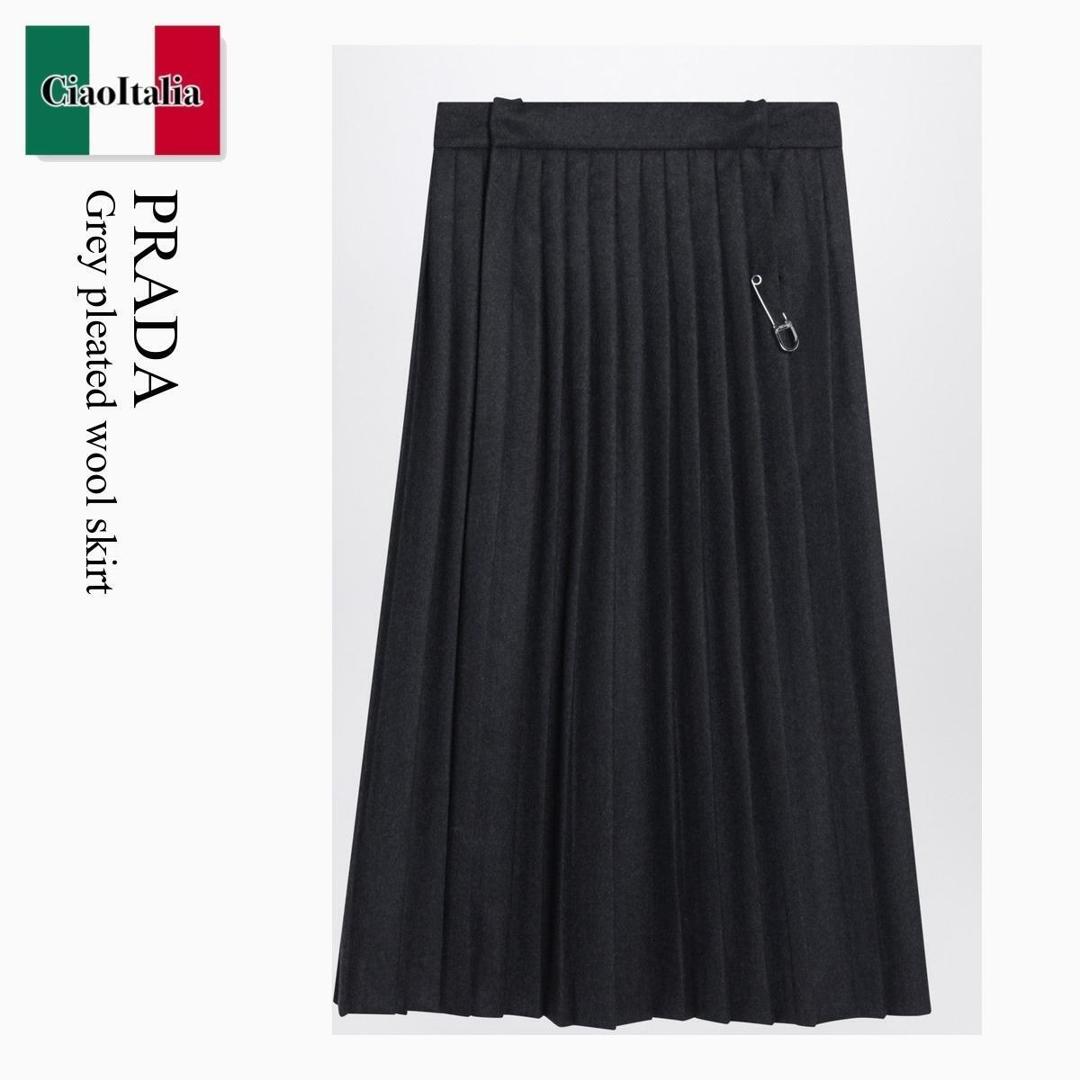 【分量制限事項・店卸し資産区分け・早め者白星！】 プラダ / Prada Grey Pleated Wool Skirt / P118ZO F0308 / P118ZO OO11GZ F0308 / P118ZOOO11GZF0308 / スコート