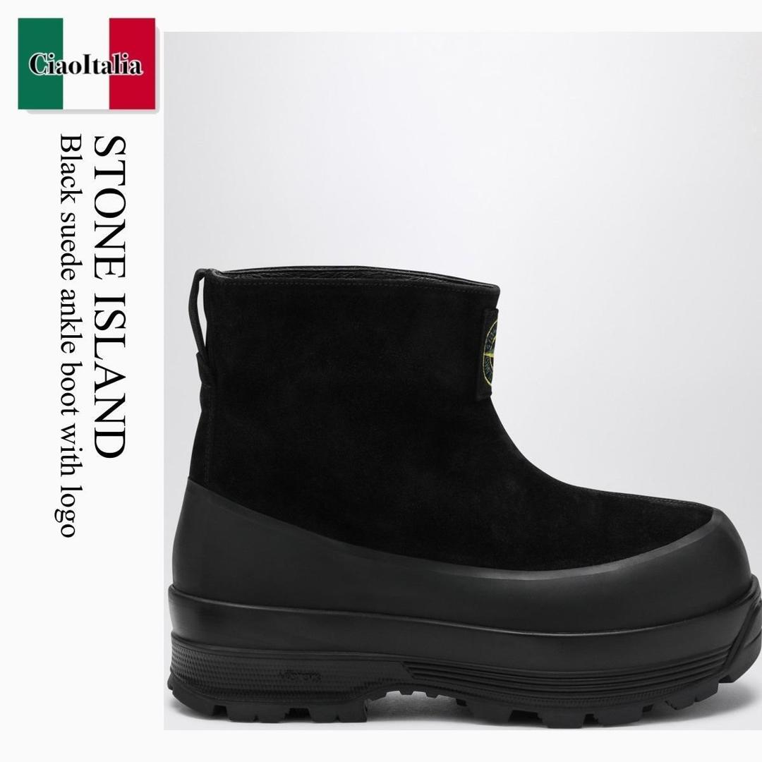 【量目押さえる・店卸し資産極限点・早め者制勝！】 ストーンアイランド / Stone Island Black Suede Ankle Boot With Logo / SFWS100120S0172 / SFWS100120S0172 0029 / SFWS100120S01720029 / ブーツ