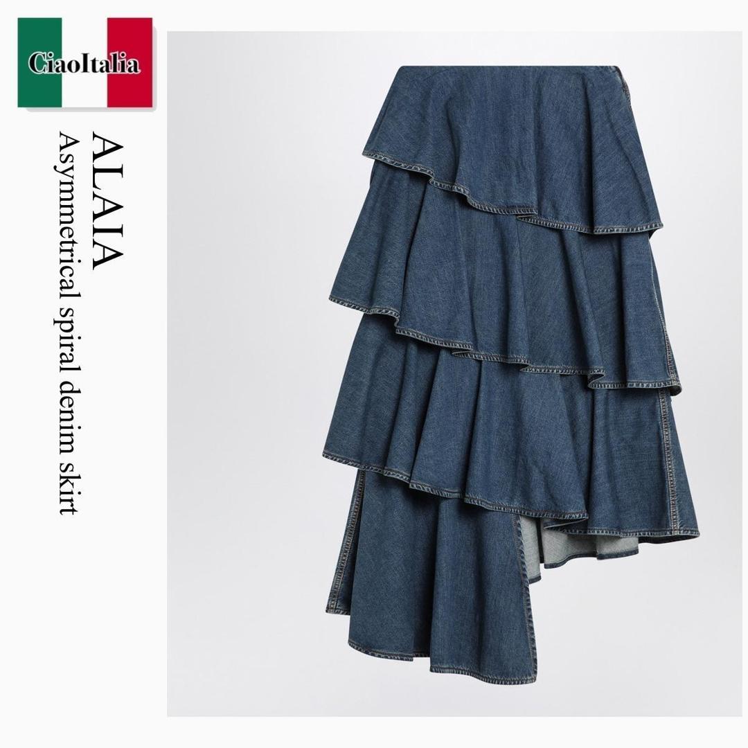 【寸法押さえる・店卸し資産境界線・早め者制覇！】 アズディンアライア / Alaia Asymmetrical Spiral Denim Skirt / AA9J2358D004B / AA9J2358D004B 505 / AA9J2358D004B505 / スコート
