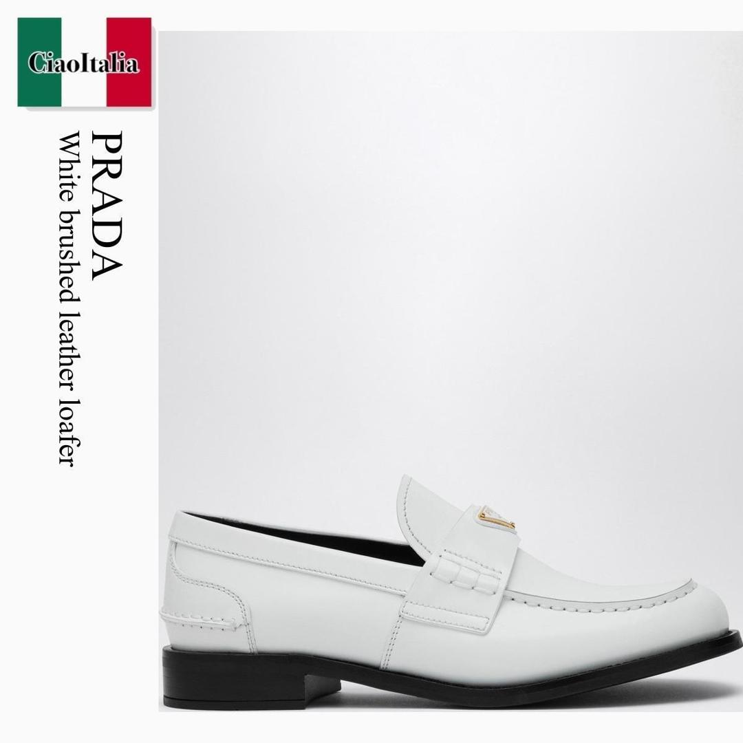 【寸法押さえる・店卸し資産境界線・早め者制覇！】 プラダ / Prada White Brushed Leather Loafer / 1D813N F0009 / 1D813N A020055 F0009 / 1D813NA020055F0009 / 置き目毛革・オックスフォード