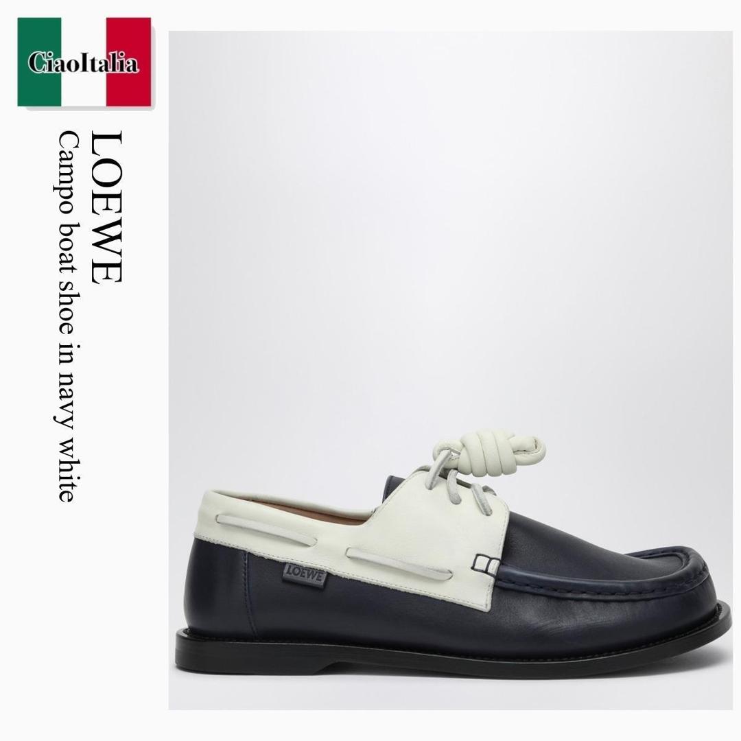 【寸法押さえる・店卸し資産境界線・早め者制覇！】 ロエベ / Loewe Campo Boat Shoe In Navy White / LLSCS08X12 / LLSCS08X12 5118 / LLSCS08X125118 / 置き目毛革・オックスフォード