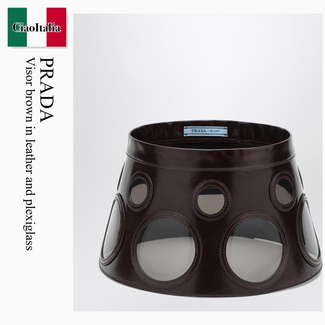 【寸法押さえる・店卸し資産境界線・早め者制覇！】 プラダ / Prada Visor Brown In Leather And Plexiglass / 1HV029 F0003 / 1HV029 2HHU F0003 / 1HV0292HHUF0003 / かぶり笠