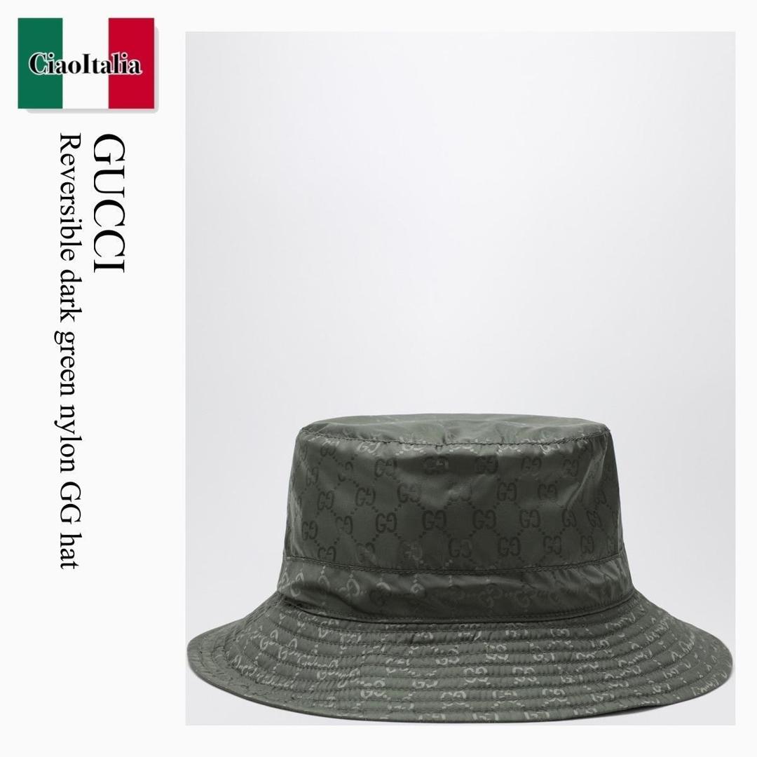 【物量制限事項・店卸し資産極限点・早め者制覇！】 グッチ / Gucci Reversible Dark Green Nylon Gg Hat / 835772 3HBB7 / 835772 3HBB7 3966 / 8357723HBB73966 / かぶり笠