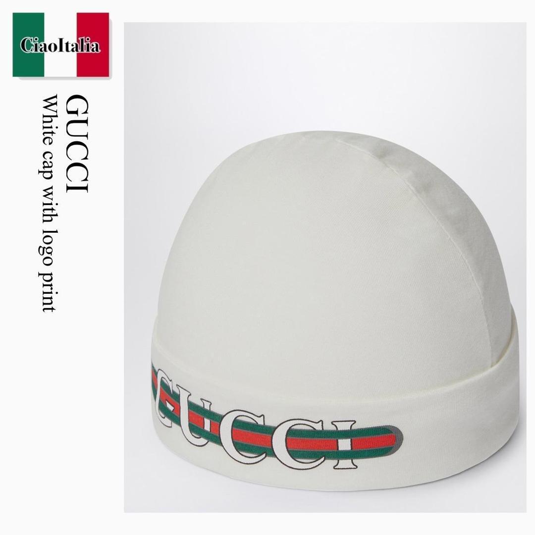 【寸法押さえる・店卸し資産境界線・早め者制覇！】 グッチ / Gucci White Cap With Logo Print / 812542 3K107 / 812542 3K107 9000 / 8125423K1079000 / ニットキャップ・ビーニー