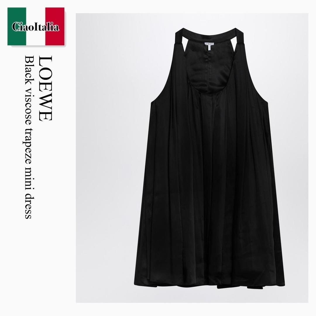 【物量制限事項・店卸し資産極限点・早め者制覇！】 ロエベ / Loewe Black Viscose Trapeze Mini Dress / S359Y09XH1 / S359Y09XH1 1100 / S359Y09XH11100 / 衣裳