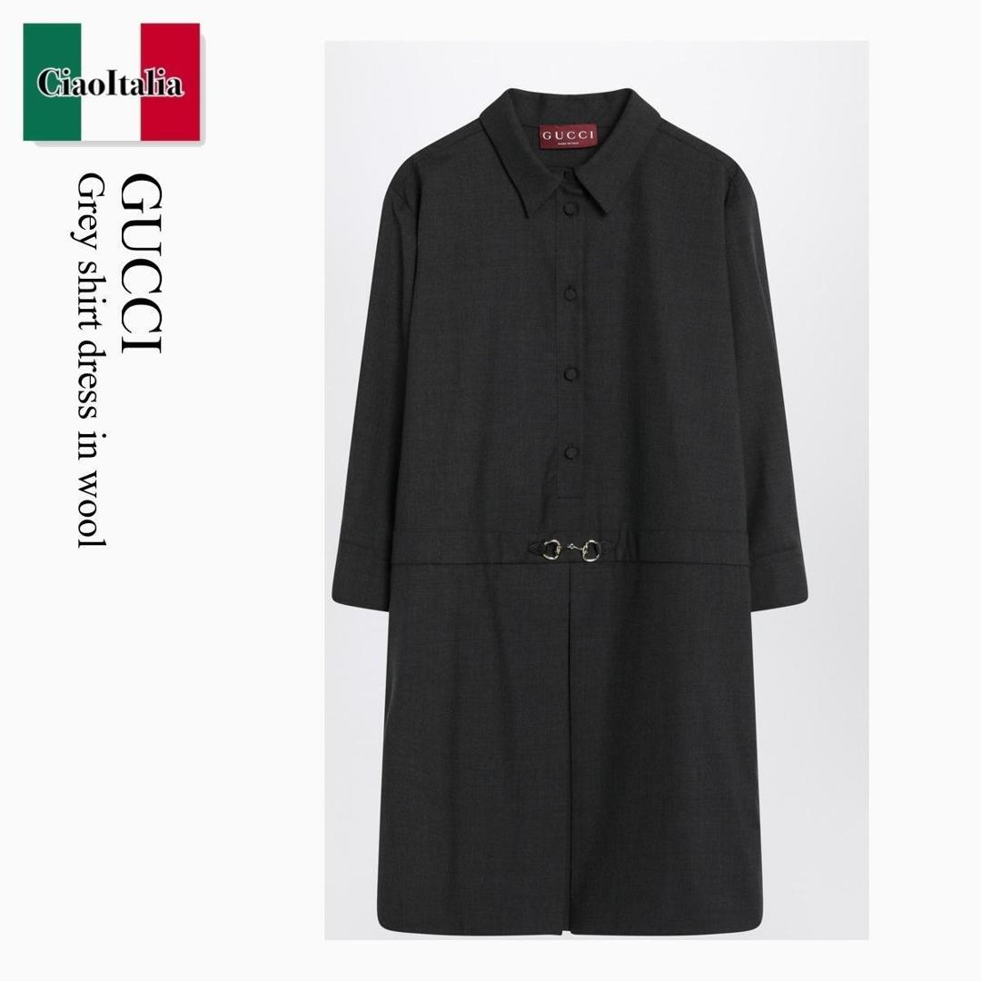 【物量制限事項・店卸し資産極限点・早め者制覇！】 グッチ / Gucci Grey Shirt Dress In Wool / 836243 Z8B12 / 836243 Z8B12 1054 / 836243Z8B121054 / 衣裳