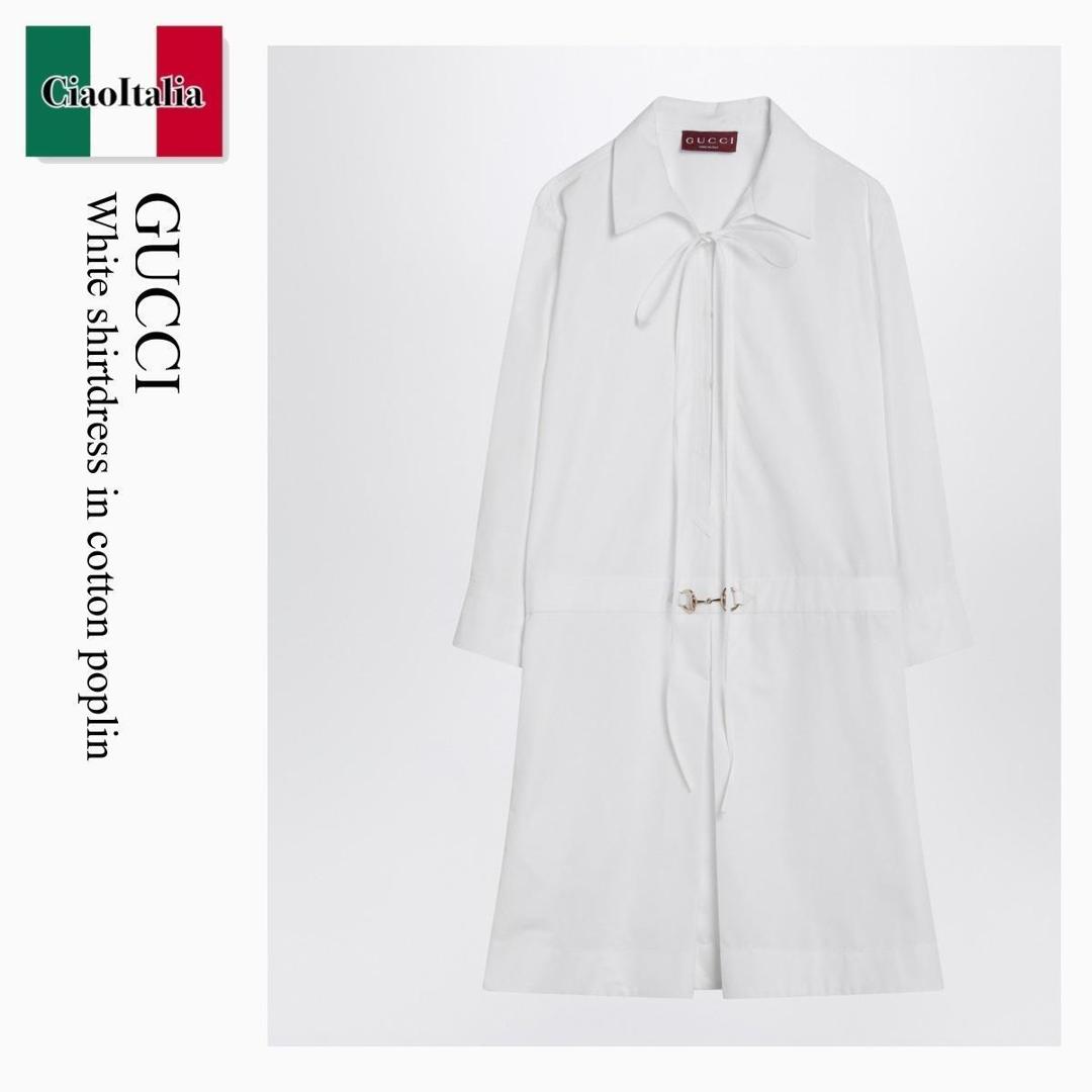 【物量制限事項・店卸し資産極限点・早め者制覇！】 グッチ / Gucci White Shirtdress In Cotton Poplin / 832066 Z8B11 / 832066 Z8B11 9000 / 832066Z8B119000 / 衣裳