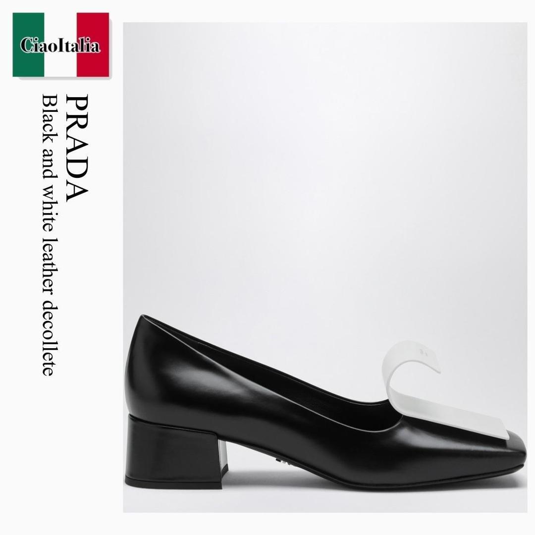 【物量制限事項・店卸し資産極限点・早め者制覇！】 プラダ / Prada Black And White Leather Decollete / 1I964N F0967 / 1I964N D035AZ3 F0967 / 1I964ND035AZ3F0967 / パンプス