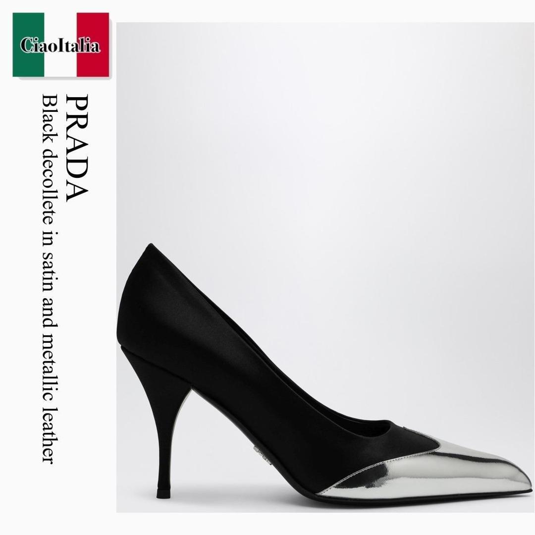 【分量制限事項・店卸し資産区分け・早め者白星！】 プラダ / Prada Black Decollete In Satin And Metallic Leather / 1I968N F0002 / 1I968N A085049 F0002 / 1I968NA085049F0002 / パンプス