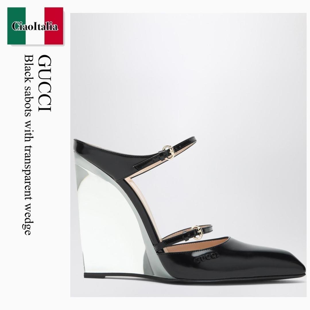 【分量制限事項・店卸し資産区分け・早め者白星！】 グッチ / Gucci Black Sabots With Transparent Wedge / 827856 CLG00 / 827856 CLG00 1000 / 827856CLG001000 / パンプス