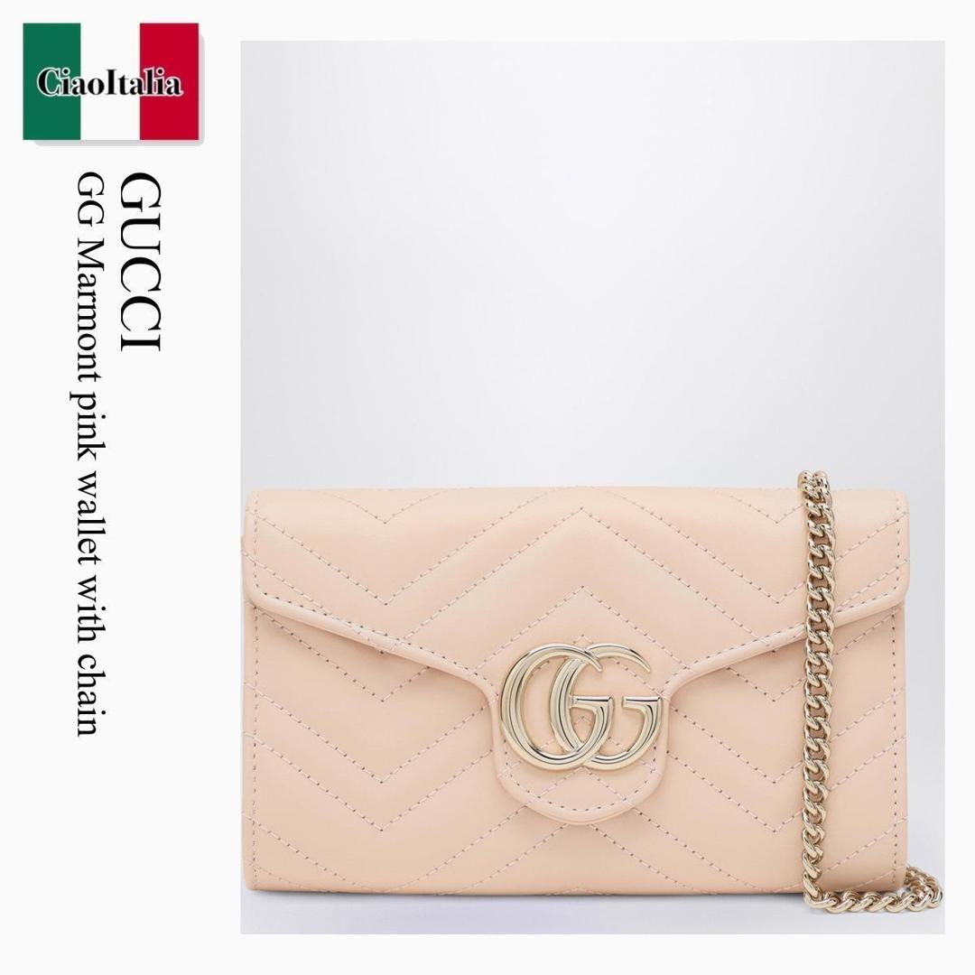 【寸法押さえる・店卸し資産境界線・早め者制覇！】 グッチ / Gucci Gg Marmont Pink Wallet With Chain / 837745 AAET8 / 837745 AAET8 6823 / 837745AAET86823 / 長金入れ
