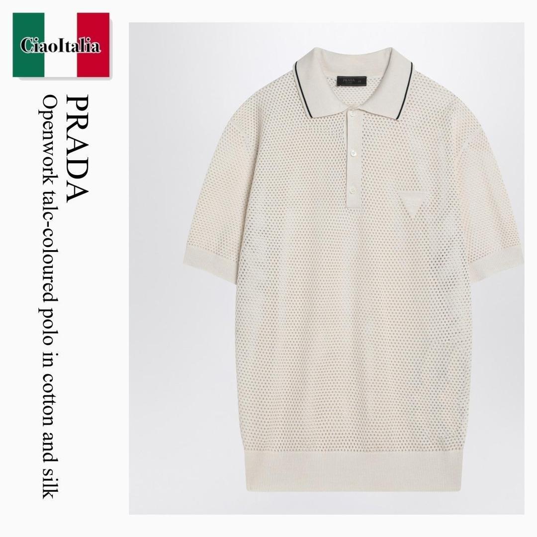 【寸法押さえる・店卸し資産境界線・早め者制覇！】 プラダ / Prada Openwork Talc-Coloured Polo In Cotton And Silk / UMF004 F0K74 / UMF004 OOO16UQ F0K74 / UMF004OOO16UQF0K74 / スポーツシャツ