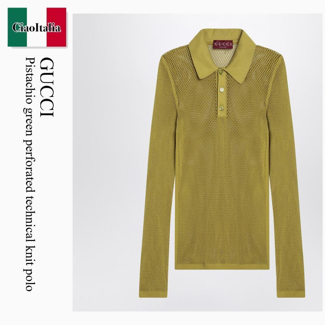 【寸法押さえる・店卸し資産境界線・早め者制覇！】 グッチ / Gucci Pistachio Green Perforated Technical Knit Polo / 821084 XKEPG / 821084 XKEPG 3316 / 821084XKEPG3316 / スポーツシャツ