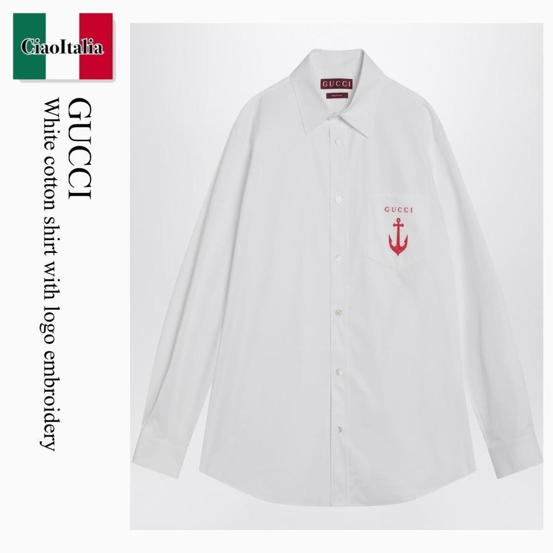 【寸法押さえる・店卸し資産境界線・早め者制覇！】 グッチ / Gucci White Cotton Shirt With Logo Embroidery / 833294 Z7AUX / 833294 Z7AUX 9000 / 833294Z7AUX9000 / プルオーバー