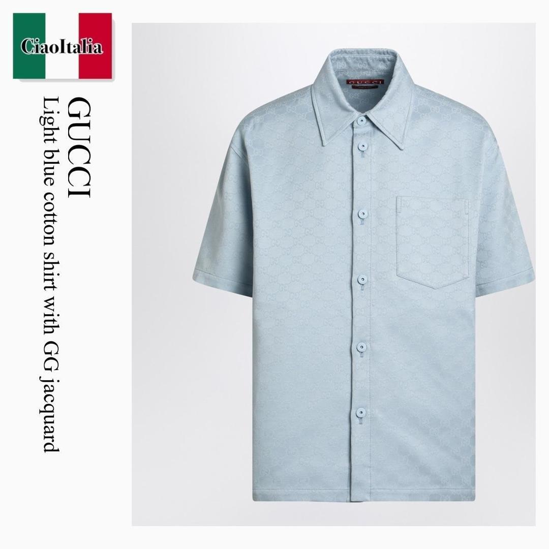 【分量制限事項・店卸し資産区分け・早め者白星！】 グッチ / Gucci Light Blue Cotton Shirt With Gg Jacquard / 811732 ZASO2 / 811732 ZASO2 4030 / 811732ZASO24030 / プルオーバー