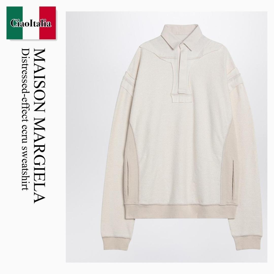 【分量制限事項・店卸し資産区分け・早め者白星！】 棲み家 マルジェラ / Maison Margiela Distressed-Effect Ecru Sweatshirt / S50GU0227M25022 / S50GU0227M25022 102 / S50GU0227M25022102 / スウェット・トレーナー