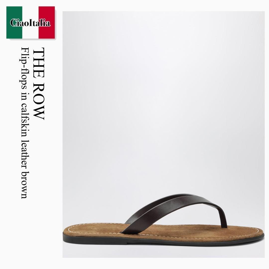 【寸法押さえる・店卸し資産境界線・早め者制覇！】 ザ・ロウ / The Row Flip-Flops In Calfskin Leather Brown / F1874L838 / F1874L838 LQB / F1874L838LQB / サンダル・ミュール
