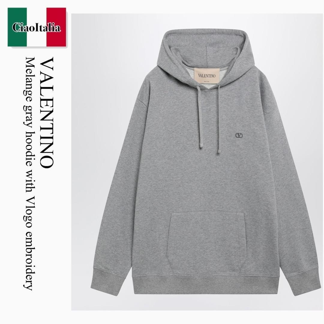 【分量制限事項・店卸し資産区分け・早め者白星！】 バレンチノ / Valentino Melange Gray Hoodie With Vlogo Embroidery / 9V3MF30KBMN / 9V3MF30KBMN 080 / 9V3MF30KBMN080 / パーカー・フーディ