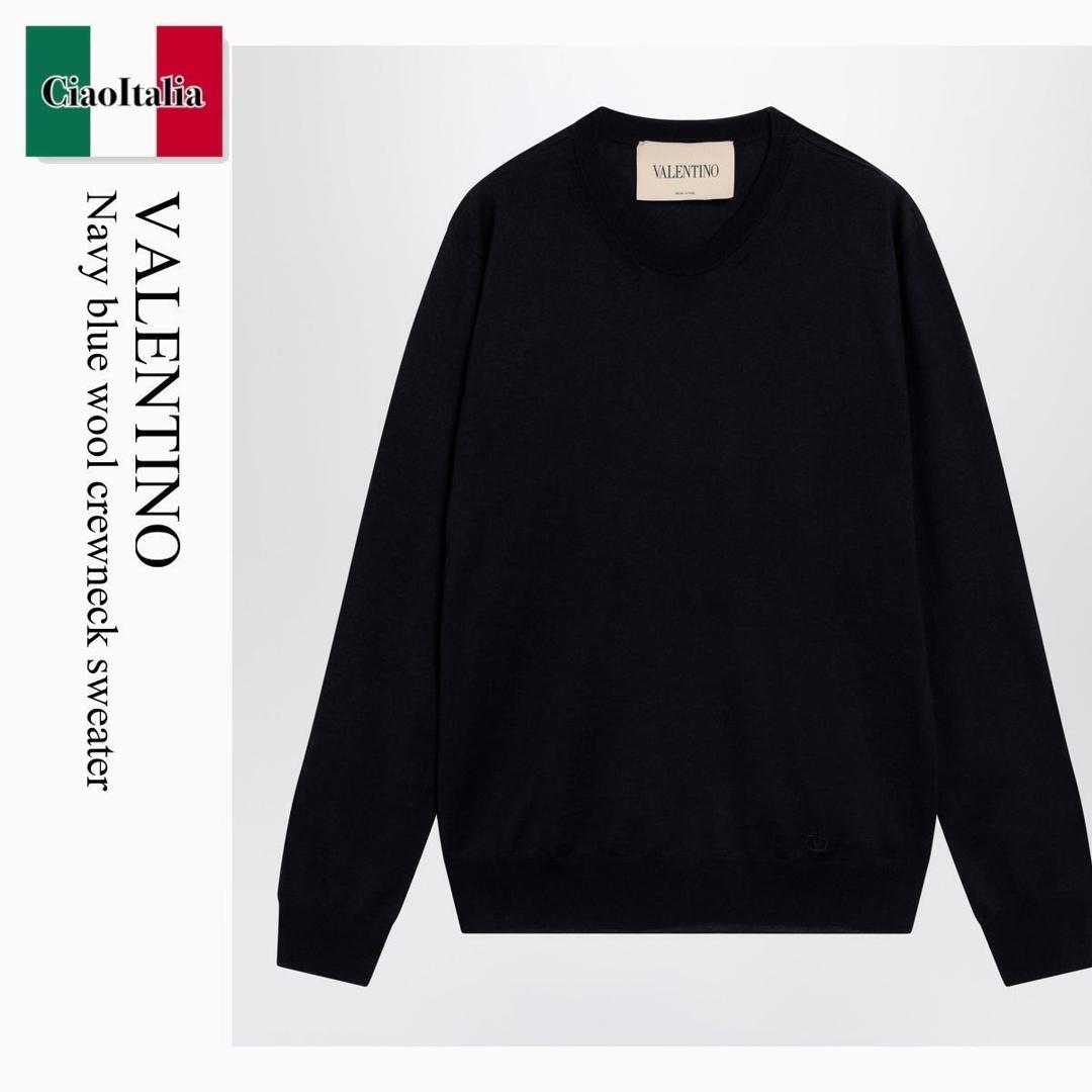 【分量制限事項・店卸し資産区分け・早め者白星！】 バレンチノ / Valentino Navy Blue Wool Crewneck Sweater / 9V3KC38PBH9 / 9V3KC38PBH9 598 / 9V3KC38PBH9598 / 編み物・スウェーター