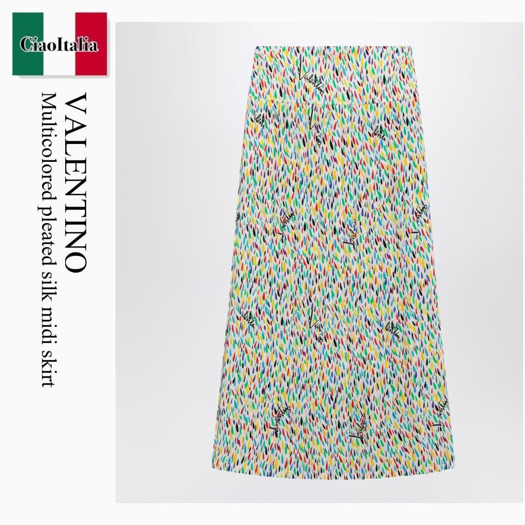 【分量制限事項・店卸し資産区分け・早め者白星！】 バレンチノ / Valentino Multicolored Pleated Silk Midi Skirt / 9B3RAFC2AE8 / 9B3RAFC2AE8 CVT / 9B3RAFC2AE8CVT / スコート