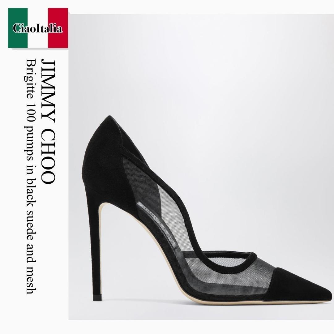 【物量制限事項・店卸し資産極限点・早め者制覇！】 ジミーチュウ / Jimmy Choo Brigitte 100 Pumps In Black Suede And Mesh / BRIGITTE100SMS / BRIGITTE100SMS 000074 / BRIGITTE100SMS000074 / パンプス