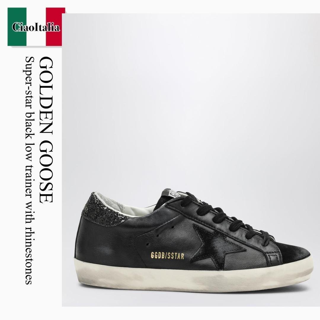 【寸法押さえる・店卸し資産境界線・早め者制覇！】 ゴールデングース / Golden Goose Super-Star Black Low Trainer With Rhinestones / GWF00101 F003463 / GWF00101 F003463 90100 / GWF00101F00346390100 / スニーカー