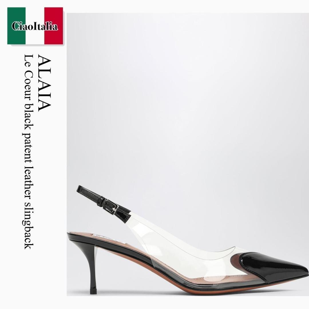 【寸法押さえる・店卸し資産境界線・早め者制覇！】 アズディンアライア / Alaia Le Coeur Black Patent Leather Slingback / AA3E057CK150 / AA3E057CK150 999 / AA3E057CK150999 / サンダル・ミュール