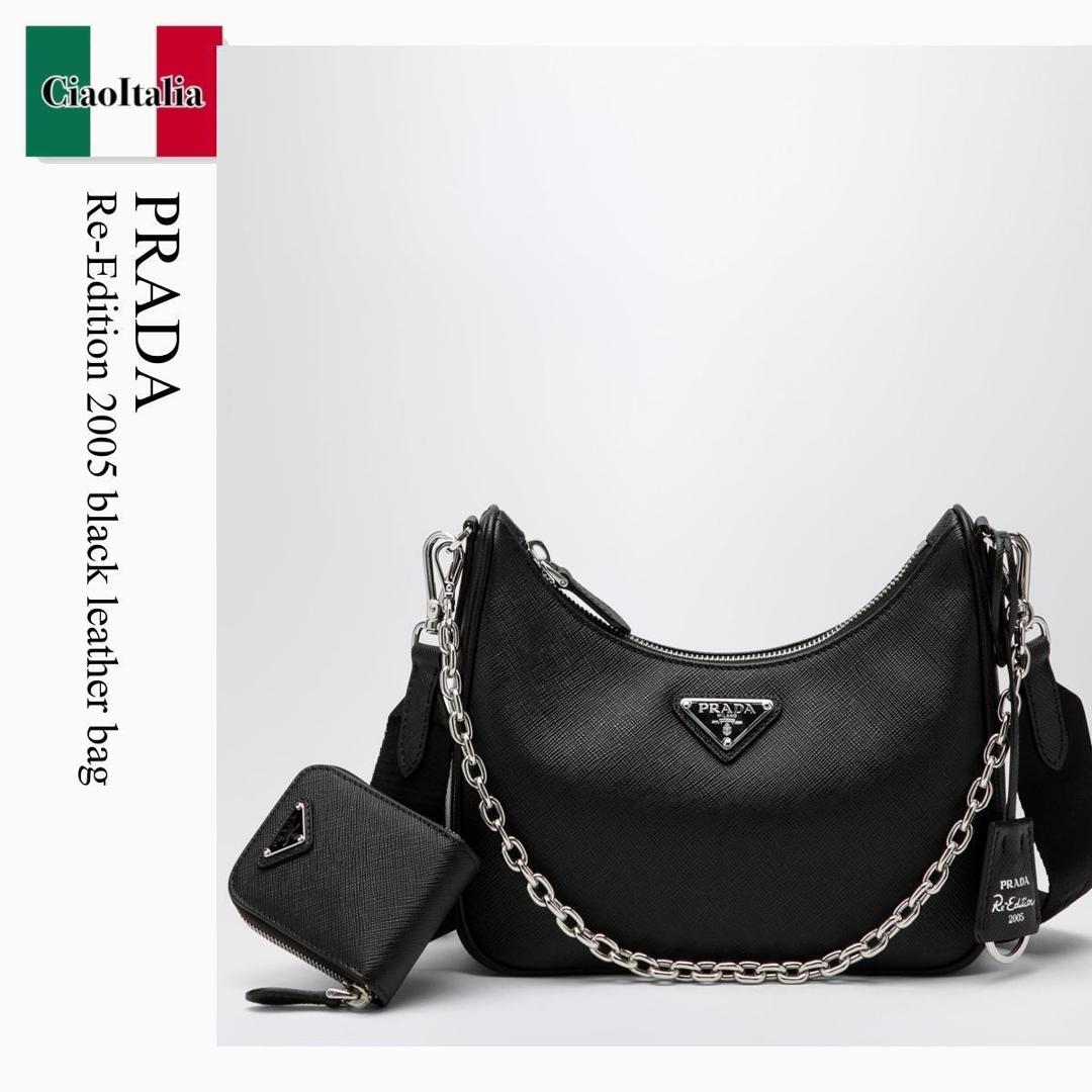 【量目押さえる・店卸し資産極限点・早め者制勝！】 プラダ / かばん / 嚢 / Prada Re-Edition 2005 Black Leather Bag / 1BH204 F0002 / 1BH204 V2PNZV F0002 / 1BH204V2PNZVF0002 / ショルダーバッグ・ポシェット