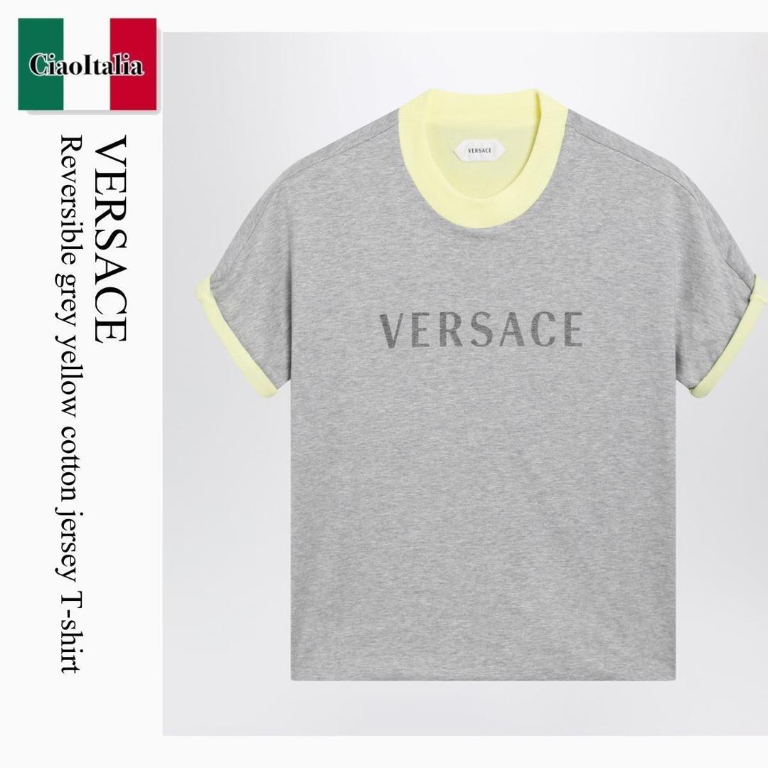 【数量限定・在庫限り・早い者勝ち!】 ヴェルサーチェ / Versace Reversible Grey Yellow Cotton Jersey T-Shirt / 1026002 / 1026002 2EZ10 / 10260022EZ10 / Tシャツ・カットソー|Ciao Italia