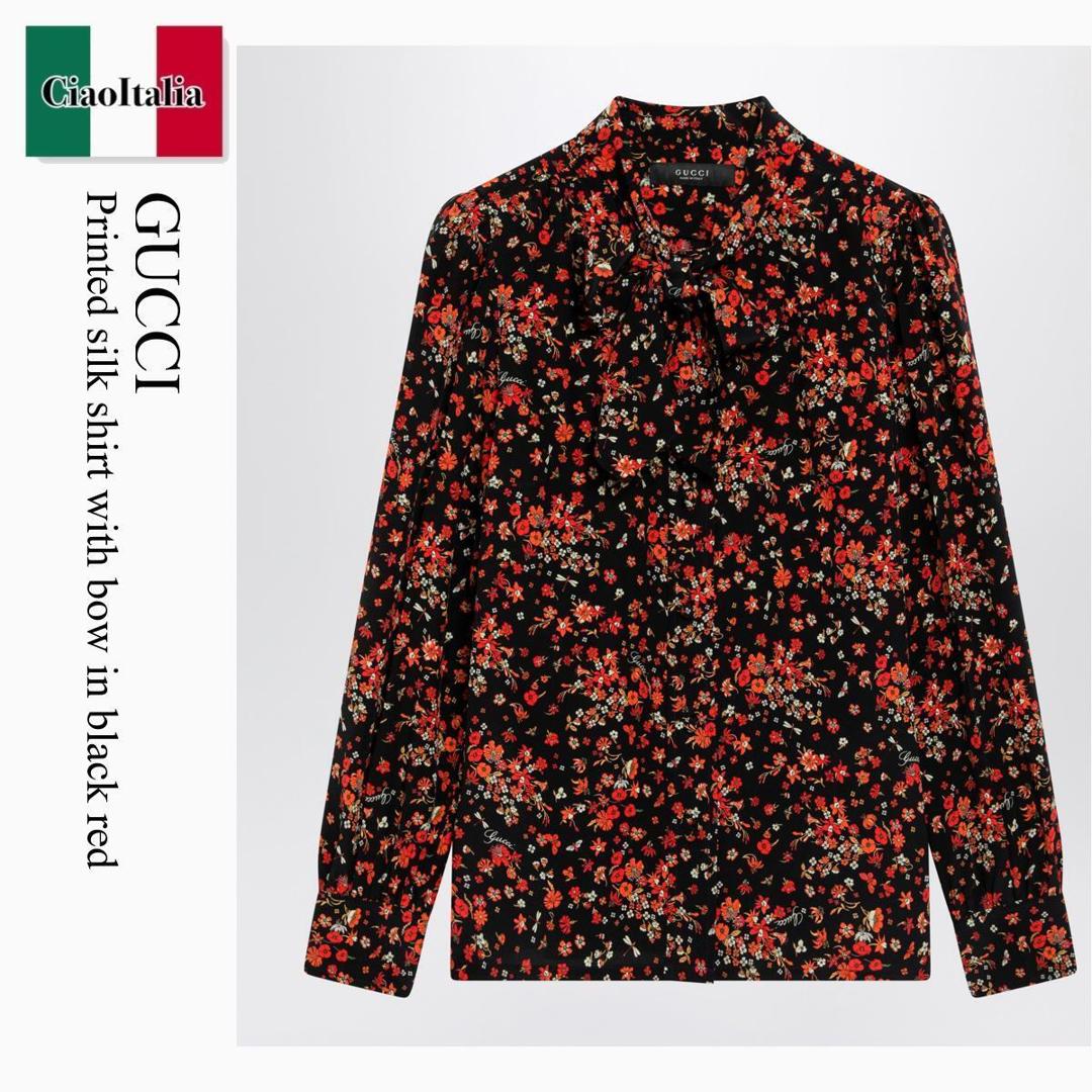 【数量限定・在庫限り・早い者勝ち!】 グッチ / Gucci Printed Silk Shirt With Bow In Black Red / 865102 ZAU23 / 865102 ZAU23 1072 / 865102ZAU231072 / ブラウス・シャツ|Ciao Italia