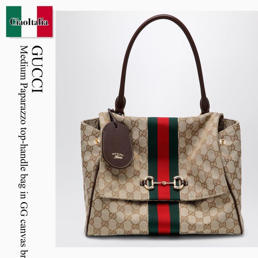 【寸法押さえる・店卸し資産境界線・早め者制覇！】 グッチ / かばん / 袋 / Gucci Medium Paparazzo Top-Handle Bag In Gg Canvas Brown / 875018 FAFV9 / 875018 FAFV9 9653 / 875018FAFV99653 / ハンドバック