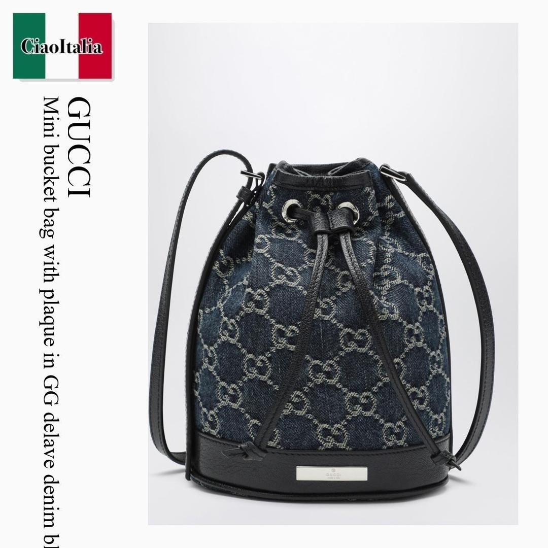 【分量制限事項・店卸し資産区分け・早め者白星！】 グッチ / かばん / 鞄 / Gucci Mini Bucket Bag With Plaque In Gg Delave Denim Blue / 875802 FAF9B / 875802 FAF9B 4042 / 875802FAF9B4042 / ショルダーバッグ・ポシェット