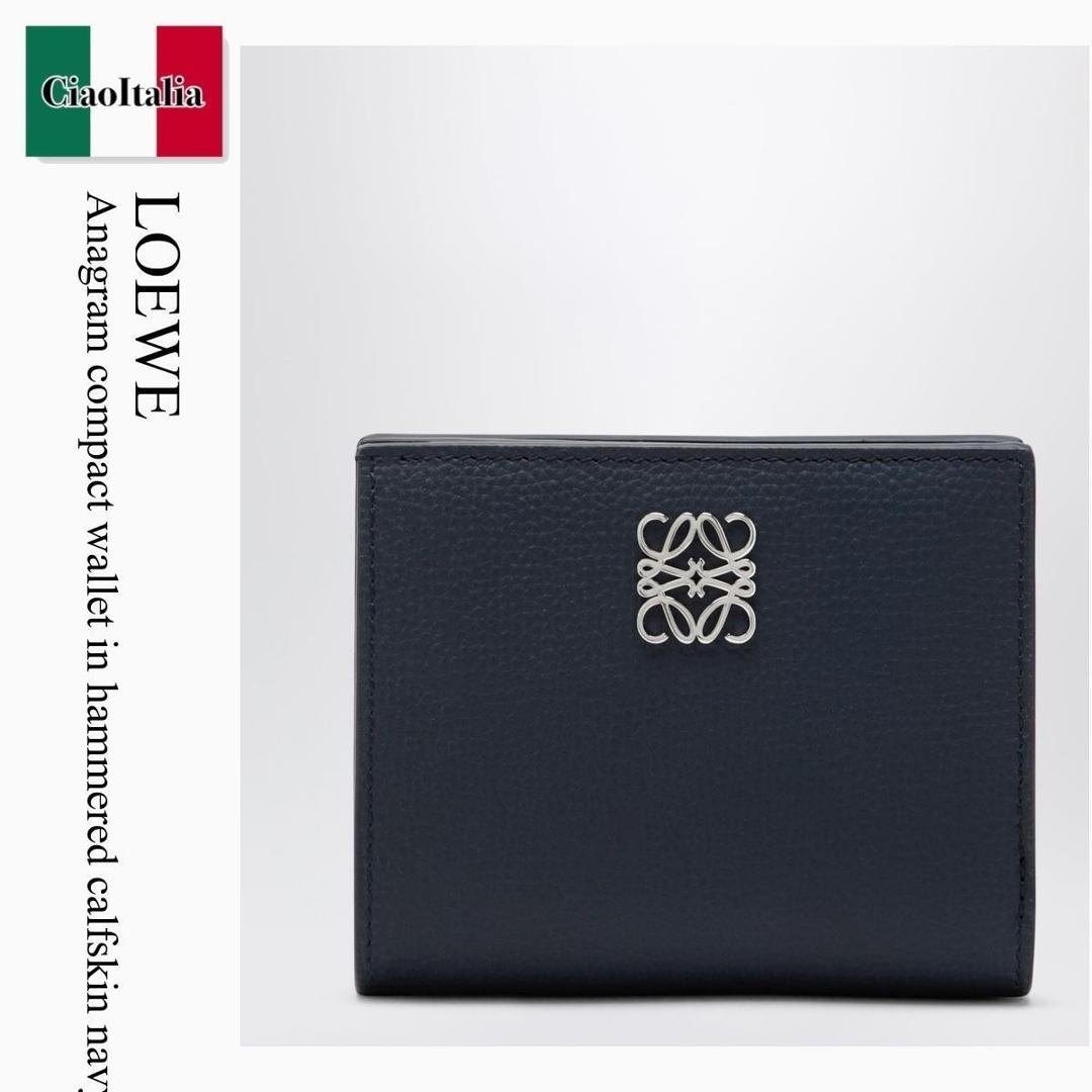 【寸法押さえる・店卸し資産境界線・早め者制覇！】 ロエベ / Loewe Anagram Compact Wallet In Hammered Calfskin Navy / C821NCWX03 / C821NCWX03 5544 / C821NCWX035544 / 折りたたみ金入れ