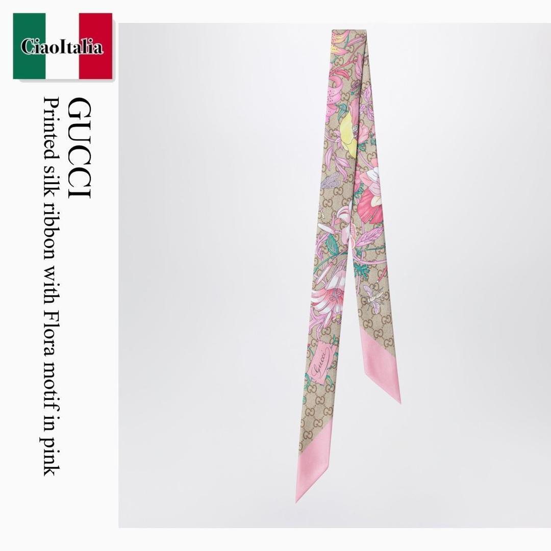 【数量限定・在庫限り・早い者勝ち!】 グッチ / Gucci Printed Silk Ribbon With Flora Motif In Pink / 874780 3G001 / 874780 3G001 5872 / 8747803G0015872 / スカーフ|Ciao Italia