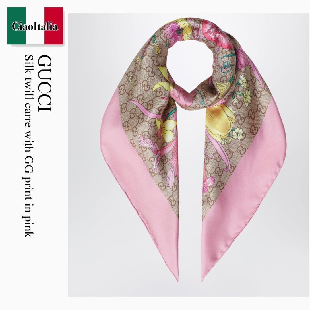 【物量制限事項・店卸し資産極限点・早め者制覇！】 グッチ / Gucci Silk Twill Carre With Gg Print In Pink / 874779 3G001 / 874779 3G001 5872 / 8747793G0015872 / えり巻き