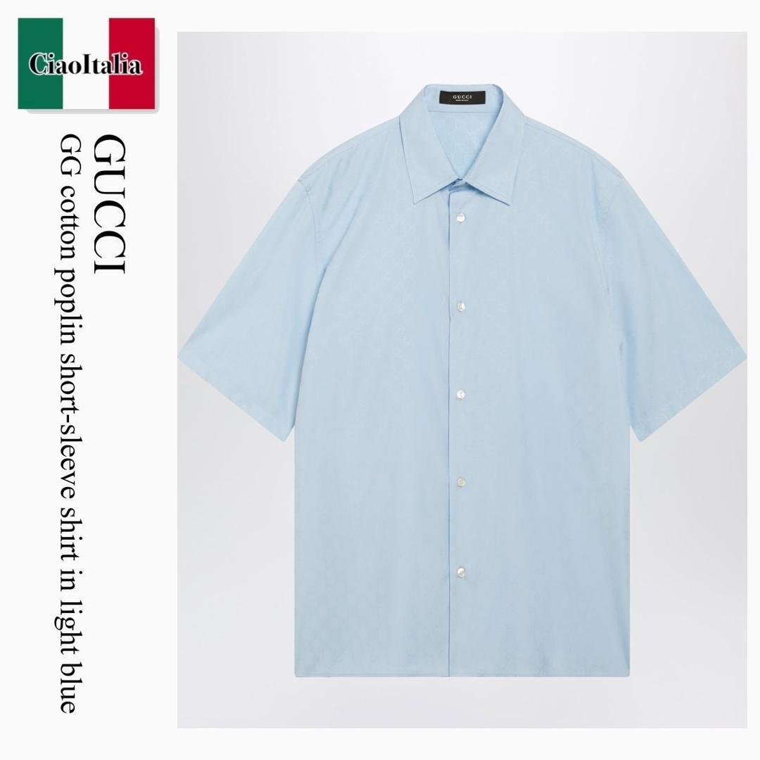 【寸法押さえる・店卸し資産境界線・早め者制覇！】 グッチ / Gucci Gg Cotton Poplin Short-Sleeve Shirt In Light Blue / 871859 ZAUO8 / 871859 ZAUO8 4774 / 871859ZAUO84774 / プルオーバー
